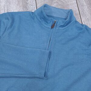 Mizzen + Main Sweater Mens Large Tall Blue 1/4 Zip Rayon Pullover Preppy Top